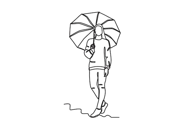 A woman wearing an umbrella in summer Umbrella oneline drawing