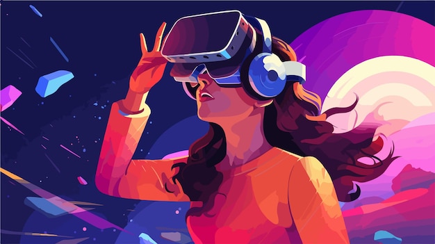 a woman wearing a virtual reality headset is in a poster that says quot virtual reality quot