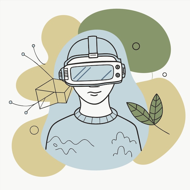 Vector a woman wearing a virtual reality headset with a green tree in the background