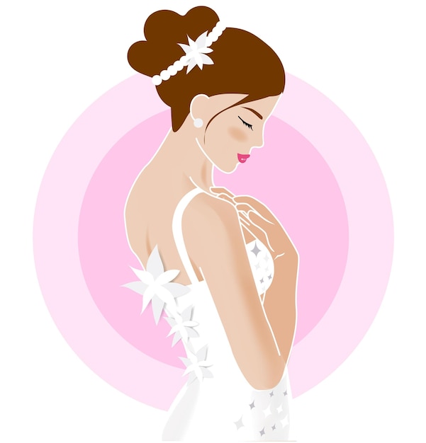 Woman in wedding white dress