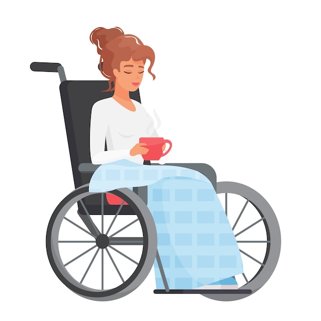 Woman in wheelchair with warm drink