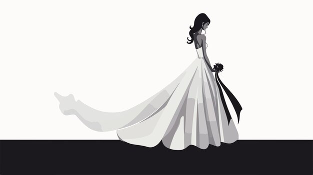 Vector a woman in a white dress with a bridal on the bottom