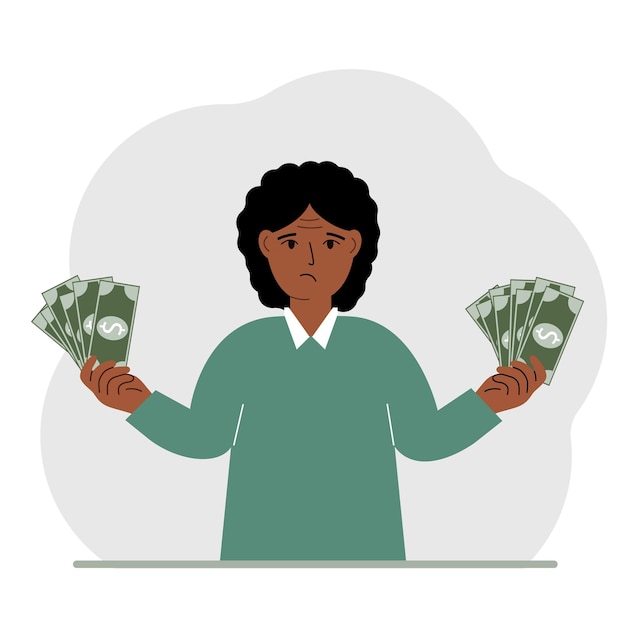 A woman with banknotes in both hands The concept of wealth Vector