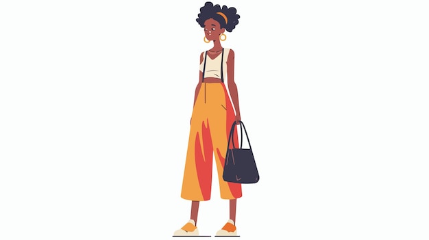 Vector a woman with a black bag and a white shirt