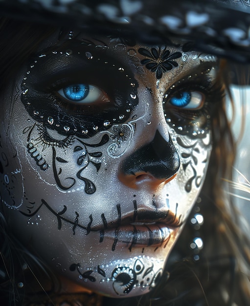 Vector a woman with blue eyes and a black and white face with a black and white face