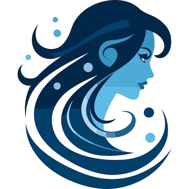 Vector a woman with blue hair and a blue background with circles around her neck