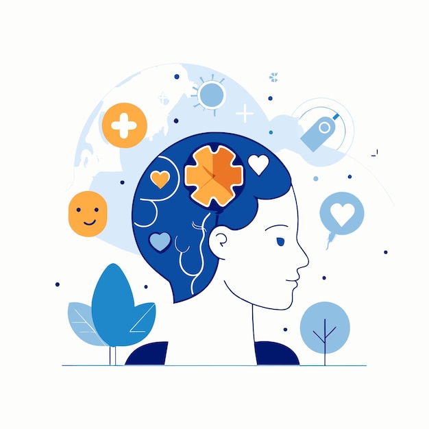 Vector a woman with blue hair and a blue flower illustration