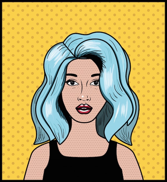 woman with blue hair pop art style