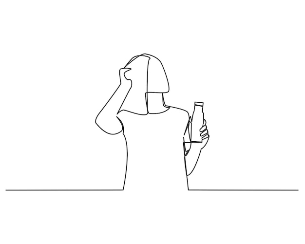 Woman with a bottle of water continuous one line illustration