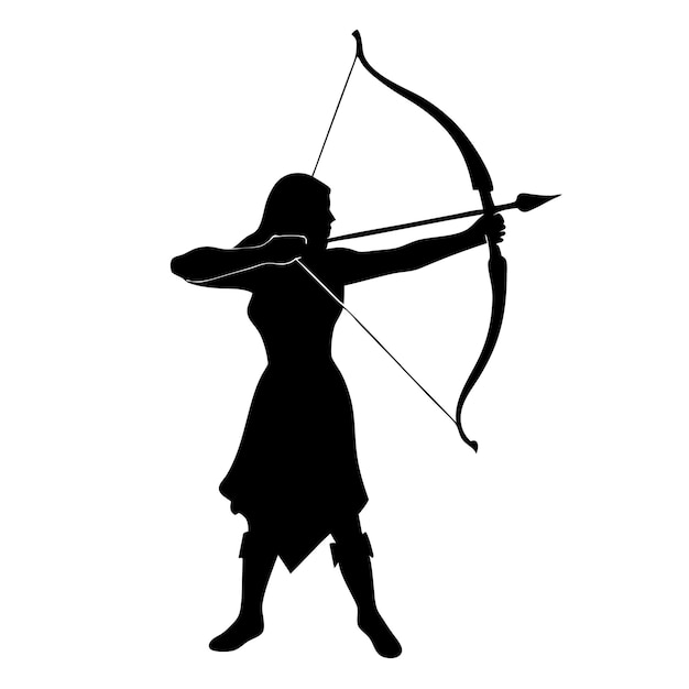 Vector a woman with a bow and arrow pointing to the right