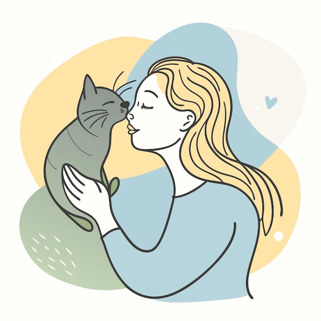 Vector a woman with a cat that says  she is kissing