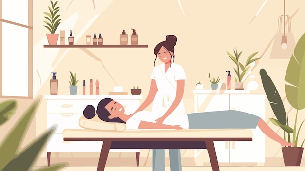 Vector woman with client at massage concept