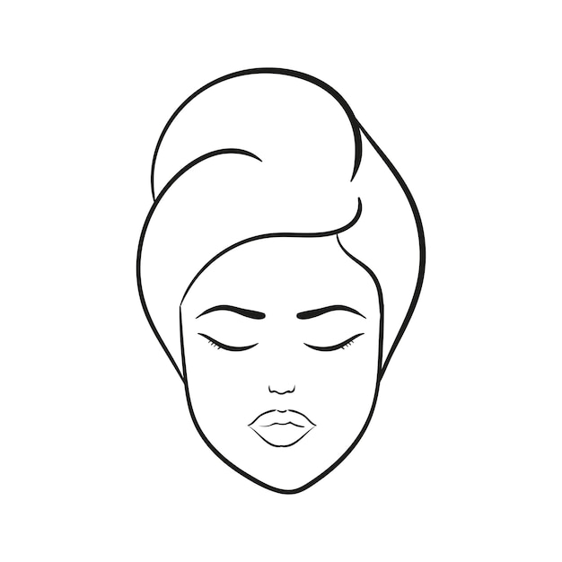 Woman with closed eyes with towel on the head line icon Vector