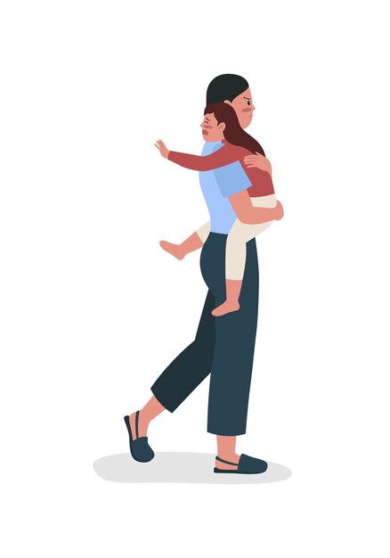 Woman with daughter leaves husband semi flat color vector characters