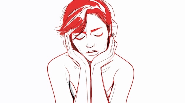 Woman with Depression One Line Continuous Line Art