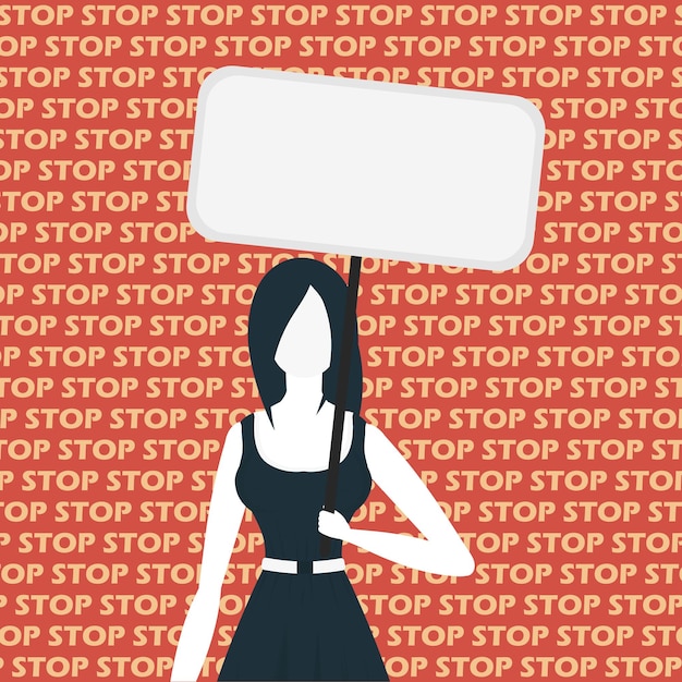 A woman with an empty banner in her hands Protest concept Flat style Vector