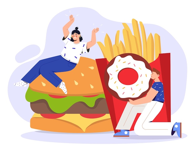 Vector woman with fast food