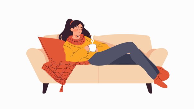 Vector woman with fever holding a cup vector illustration