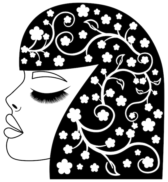 Woman with flower hair drawing