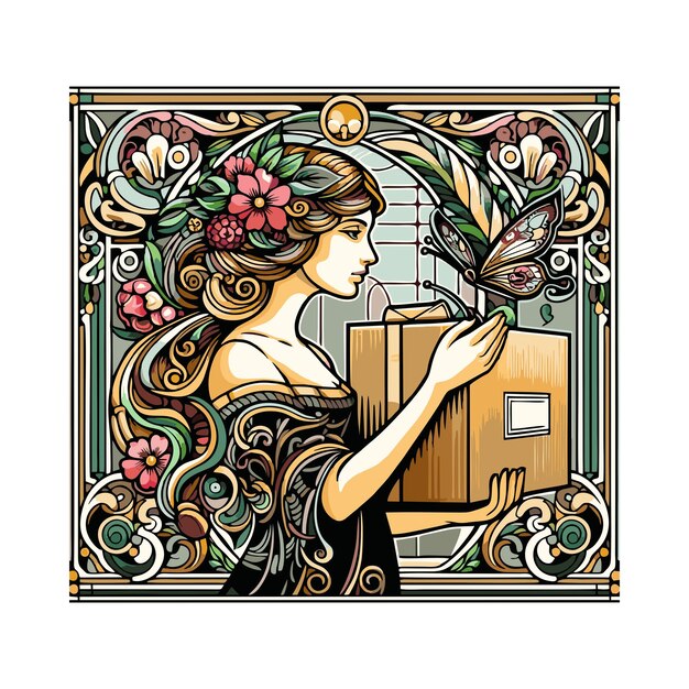 Vector a woman with a flower on her hair is reading a book