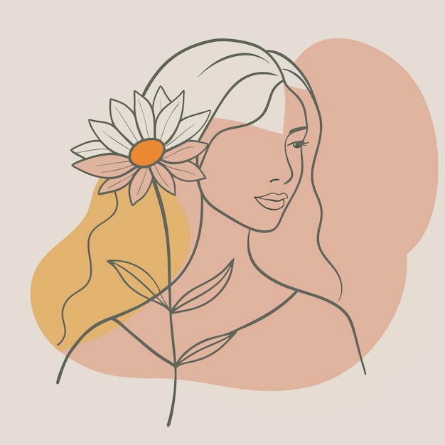 Woman with flower One Line Art Wall Art