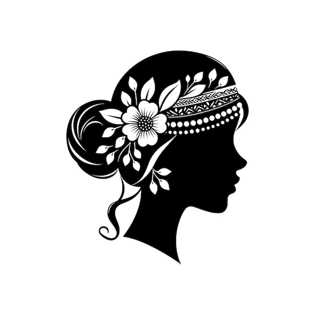 Vector woman with flowers in her hair beauty face adorned with a beautiful flower headband beauty logo s