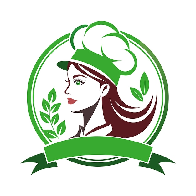 Vector a woman with a green hat and a green hat with a green leaf on it