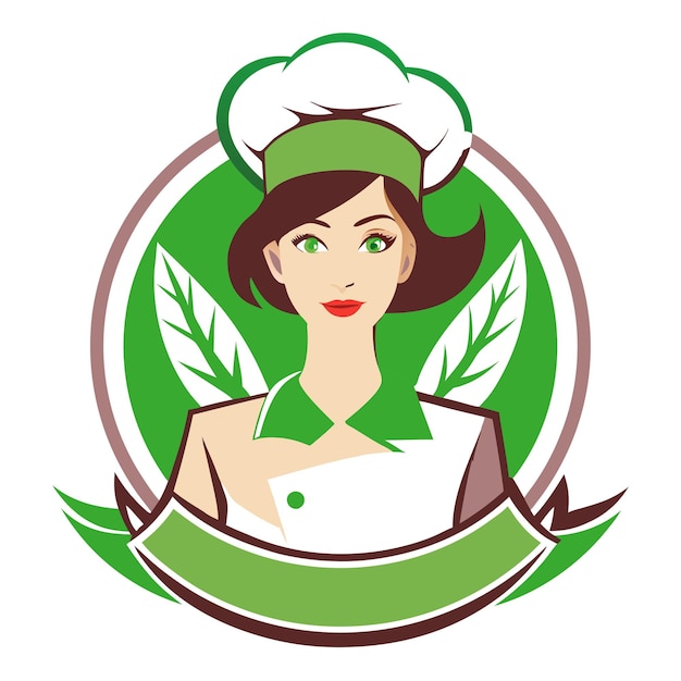 Vector a woman with a green hat and a green leaf on her head