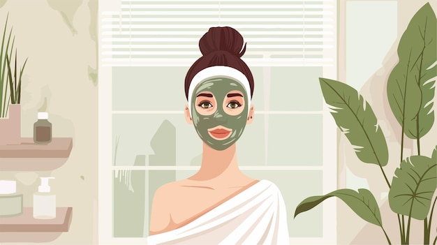 Vector a woman with a green mask on her face and the words  spa  on the face