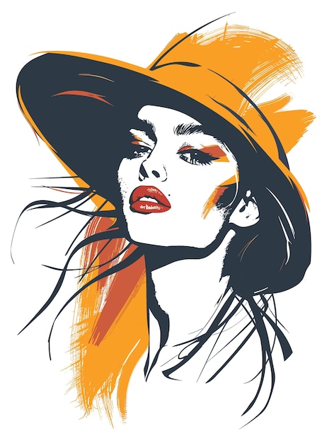 A woman with a hat and red lipstick