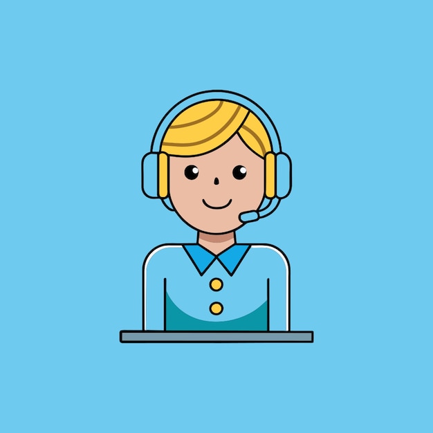 Vector a woman with headphones and a blue background with a woman wearing a headset