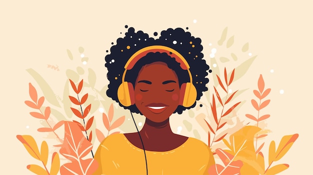 Vector a woman with headphones on her head and the words