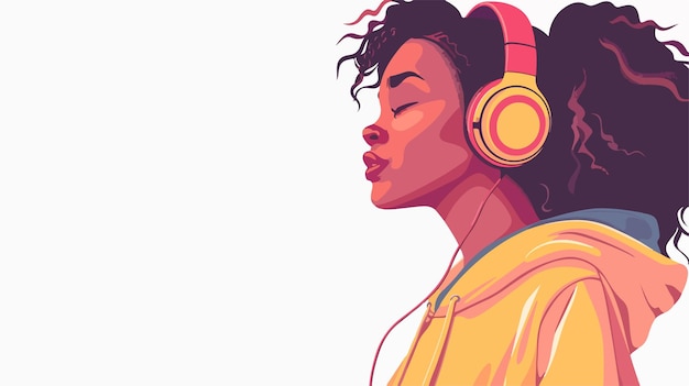 Vector a woman with headphones on and a yellow shirt