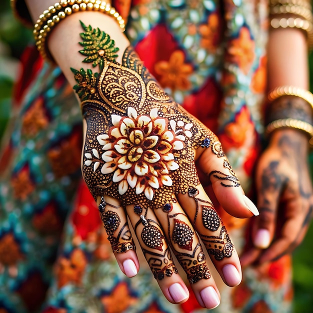 Vector a woman with henna tattoo on her hand