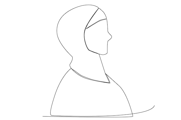 A woman with hijab side view one line art