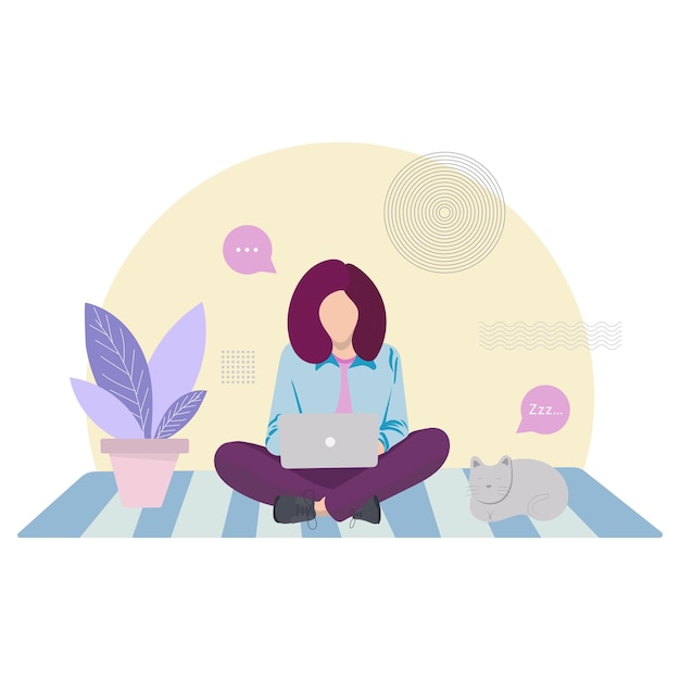 Woman with Laptop Illustration for Working Freelancing Work from Home