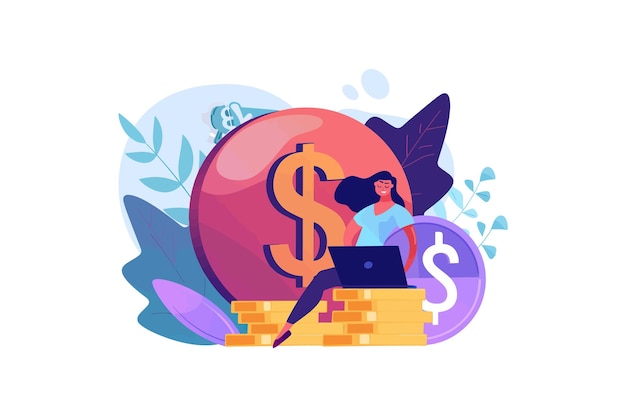 Woman with Laptop and Money Symbols Vector illustration design