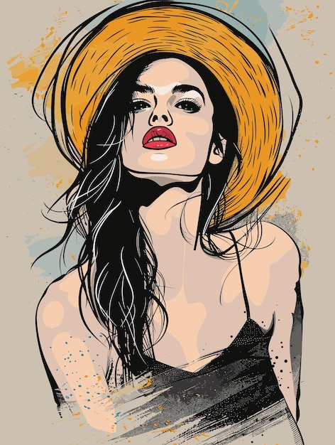 A woman with long black hair and a yellow hat