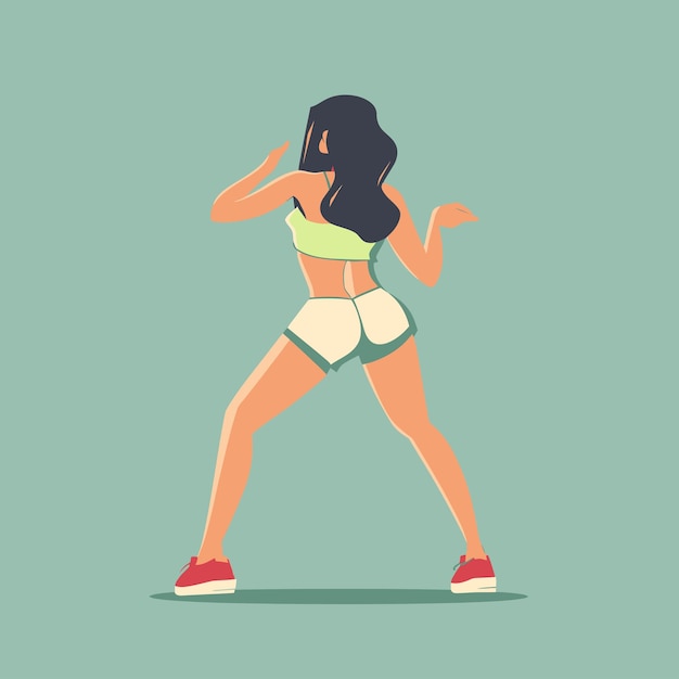 Vector a woman with long hair and a yellow top is running in a line