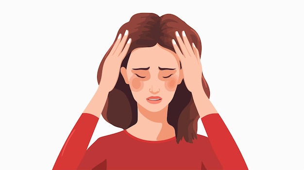 Vector woman with migraine headache icon