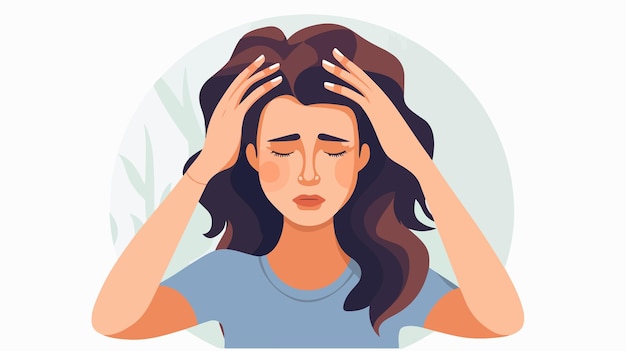 Vector woman with migraine headache icon