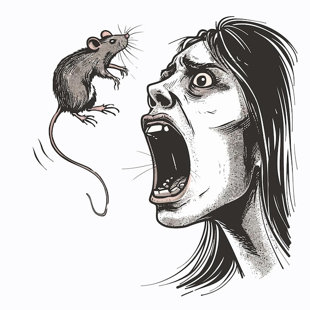 Vector a woman with a mouse in her mouth and a mouse in the background