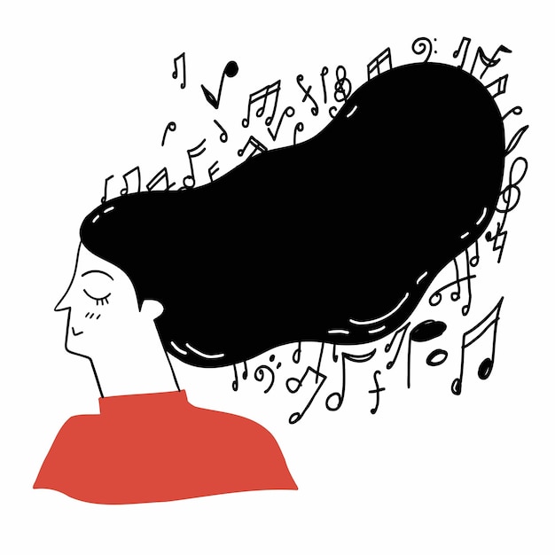 The woman with musical notes coming out of her hair