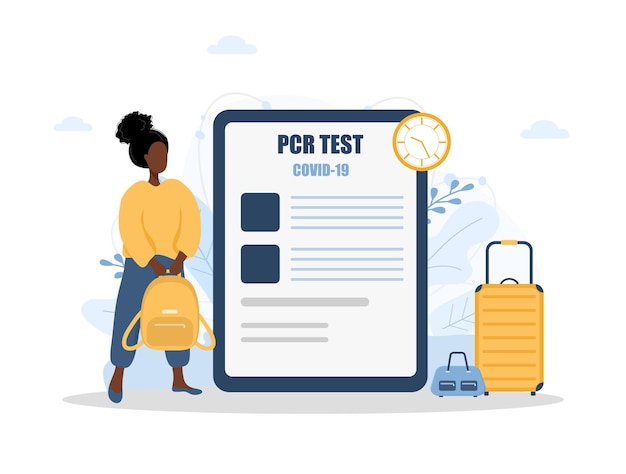 Woman with PCR test. New normal for travel.