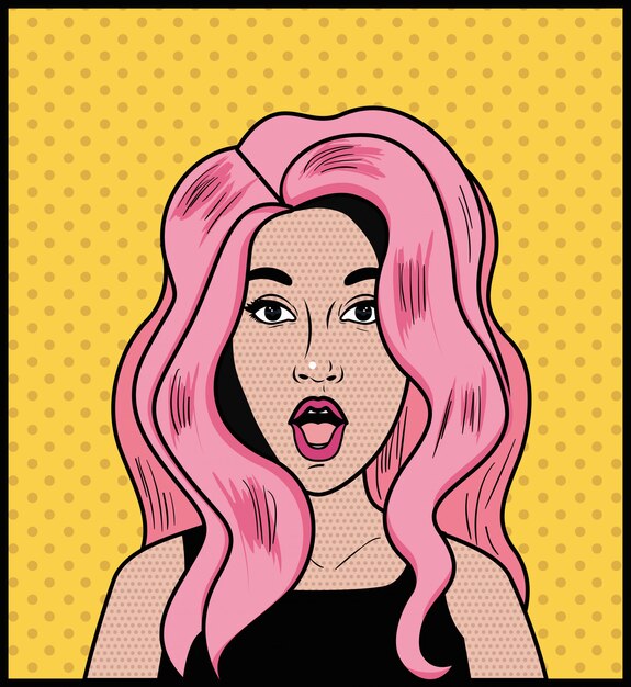 woman with pink hair pop art style