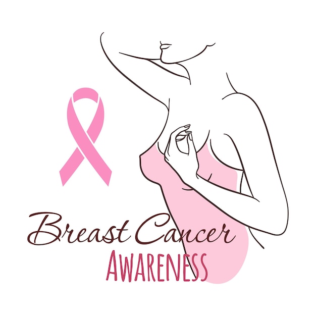 Woman with pink ribbon vector illustration health medicine beauty concept October Breast Cancer Awareness Month