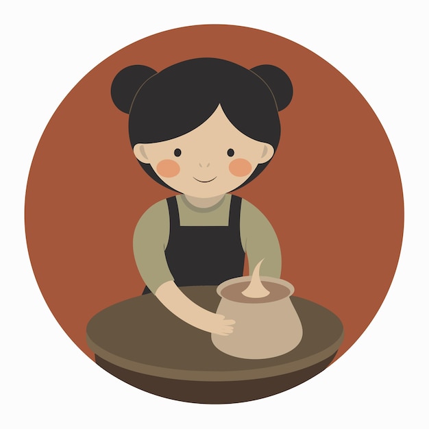 Vector a woman with a pot in her hand and a picture of a girl with a pot in the background