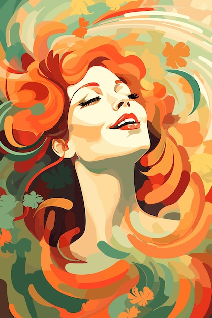 a woman with red hair is surrounded by flowers