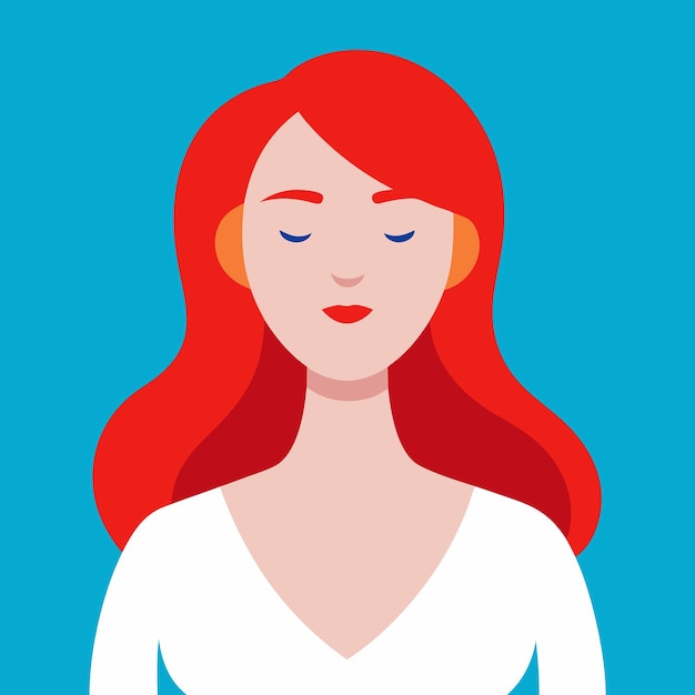 Vector a woman with a red hairstyle wearing a white top and her eyes are closed