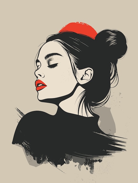 A woman with red lips and a red hat